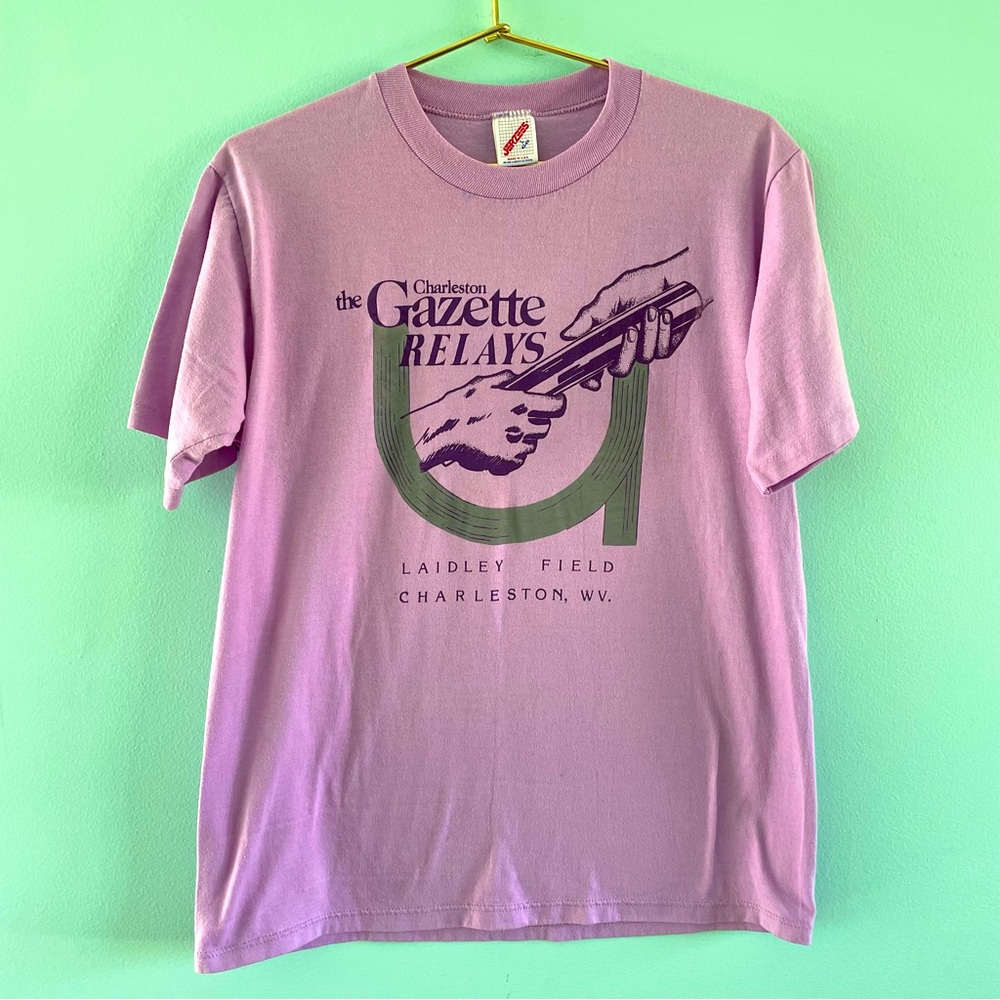 Vintage Charleston Gazette Shirt West Virginia Relay Race Single Stitch Lavender